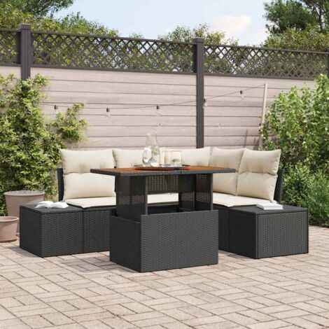 Garten-Sofa-Set mit Speicher 5 pcs Schwarz Poly Rattan vidaXL