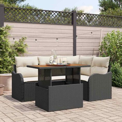 Garten-Sofa-Set mit Speicher 5 pcs Schwarz Poly Rattan vidaXL