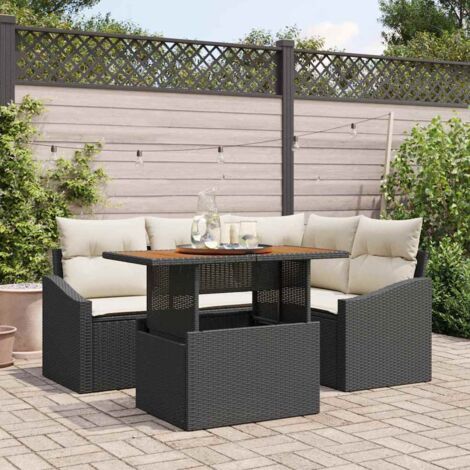 Garten-Sofa-Set mit Speicher 5 pcs Schwarz Poly Rattan vidaXL