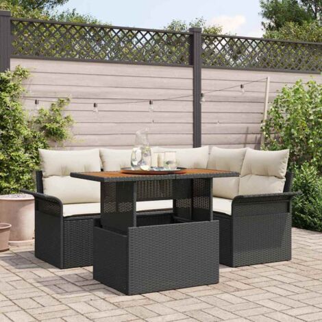 Garten-Sofa-Set mit Speicher 5 pcs Schwarz Poly Rattan vidaXL