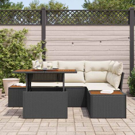 Garten-Sofa-Set mit Speicher 5 pcs Schwarz Poly Rattan vidaXL