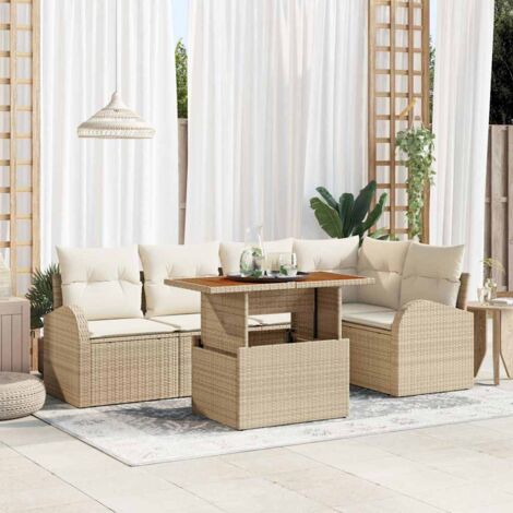Garten-Sofa-Set mit Speicher 6 pcs Beige Poly Rattan vidaXL