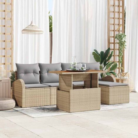 Garten-Sofa-Set mit Speicher 6 pcs Beige Poly Rattan vidaXL