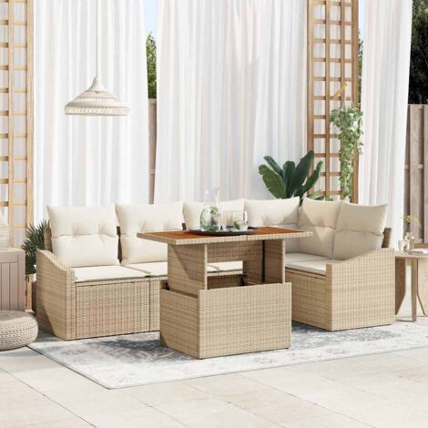 Garten-Sofa-Set mit Speicher 6 pcs Beige Poly Rattan vidaXL