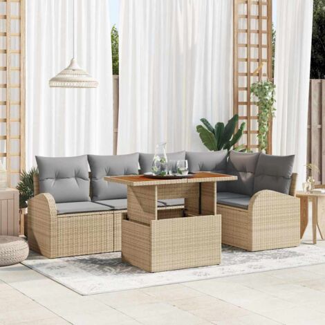 Garten-Sofa-Set mit Speicher 6 pcs Beige Poly Rattan vidaXL