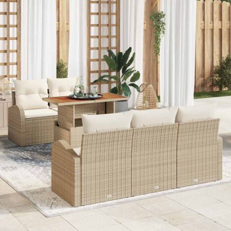 Garten-Sofa-Set mit Speicher 6 pcs Beige Poly Rattan vidaXL