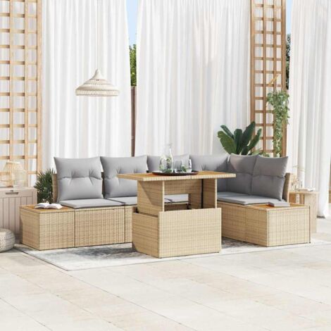 Garten-Sofa-Set mit Speicher 6 pcs Beige Poly Rattan vidaXL