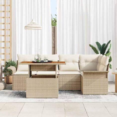 Garten-Sofa-Set mit Speicher 6 pcs Beige Poly Rattan vidaXL