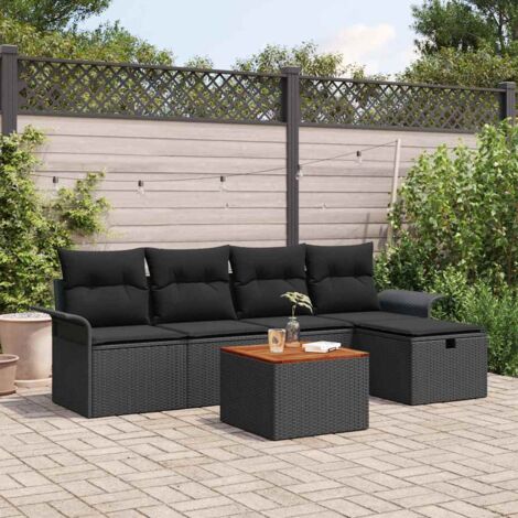 Garten-Sofa-Set mit Speicher 6 pcs Schwarz Poly Rattan vidaXL