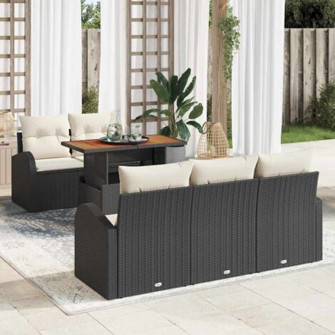 Garten-Sofa-Set mit Speicher 6 pcs Schwarz Poly Rattan vidaXL