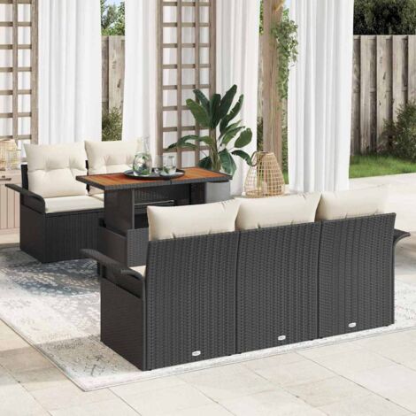 Garten-Sofa-Set mit Speicher 6 pcs Schwarz Poly Rattan vidaXL
