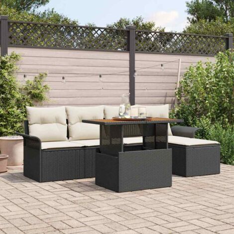 Garten-Sofa-Set mit Speicher 6 pcs Schwarz Poly Rattan vidaXL