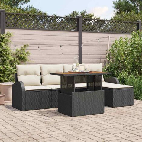 Garten-Sofa-Set mit Speicher 6 pcs Schwarz Poly Rattan vidaXL