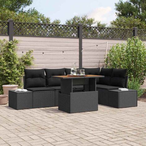 Garten-Sofa-Set mit Speicher 6 pcs Schwarz Poly Rattan vidaXL