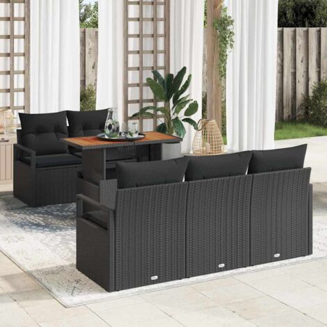 Garten-Sofa-Set mit Speicher 6 pcs Schwarz Poly Rattan vidaXL