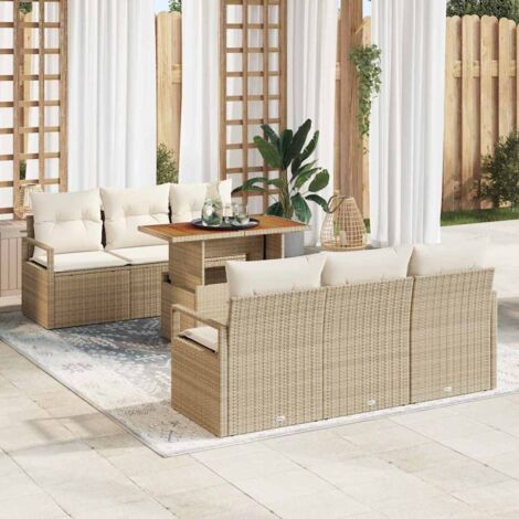 Garten-Sofa-Set mit Speicher 7 pcs Beige Poly Rattan vidaXL