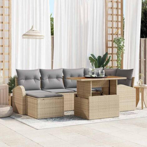 Garten-Sofa-Set mit Speicher 7 pcs Beige Poly Rattan vidaXL