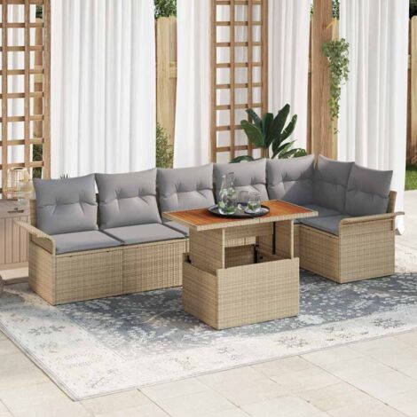 Garten-Sofa-Set mit Speicher 7 pcs Beige Poly Rattan vidaXL
