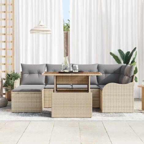 Garten-Sofa-Set mit Speicher 7 pcs Beige Poly Rattan vidaXL