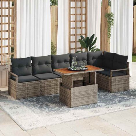Garten-Sofa-Set mit Speicher 7 pcs Grau Poly Rattan vidaXL