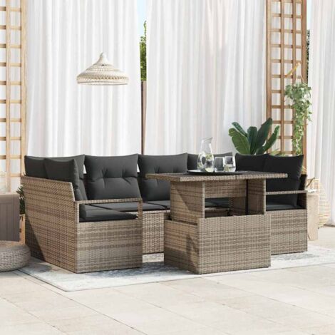 Garten-Sofa-Set mit Speicher 7 pcs Grau Poly Rattan vidaXL