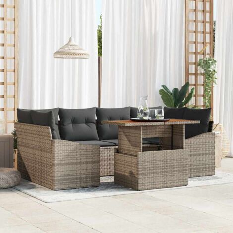 Garten-Sofa-Set mit Speicher 7 pcs Grau Poly Rattan vidaXL