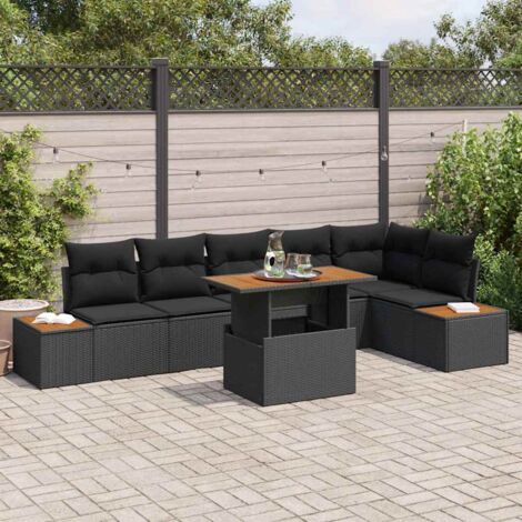 Garten-Sofa-Set mit Speicher 7 pcs Schwarz Poly Rattan vidaXL