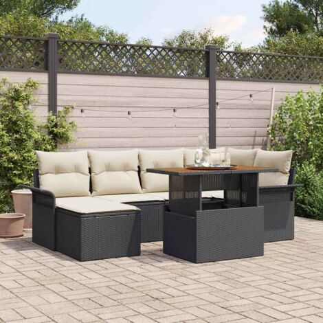 Garten-Sofa-Set mit Speicher 7 pcs Schwarz Poly Rattan vidaXL