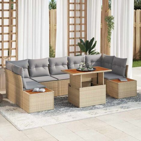Garten-Sofa-Set mit Speicher 8 pcs Beige Poly Rattan vidaXL