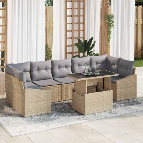 Garten-Sofa-Set mit Speicher 8 pcs Beige Poly Rattan vidaXL