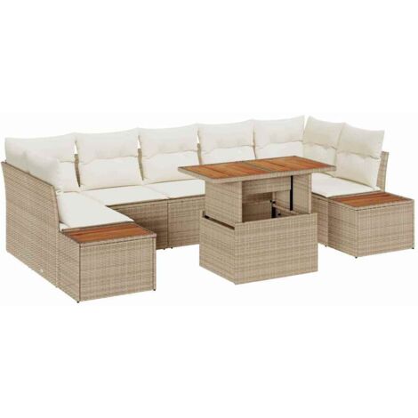 Garten-Sofa-Set mit Speicher 8 pcs Beige Poly Rattan vidaXL