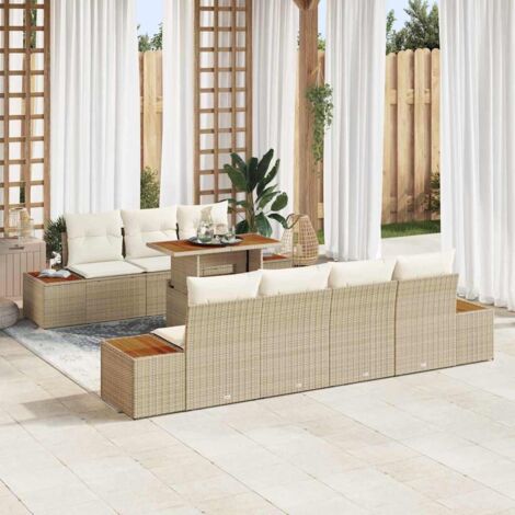 Garten-Sofa-Set mit Speicher 8 pcs Beige Poly Rattan vidaXL