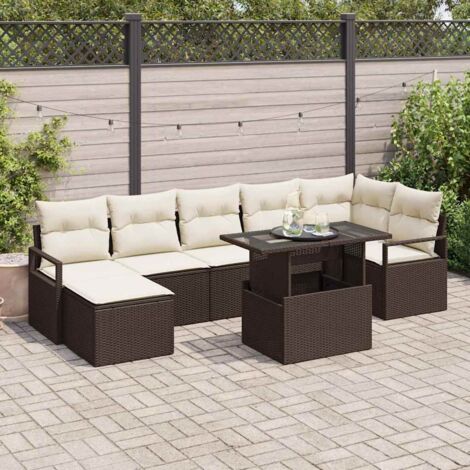 Garten-Sofa-Set mit Speicher 8 pcs Braun Poly Rattan vidaXL