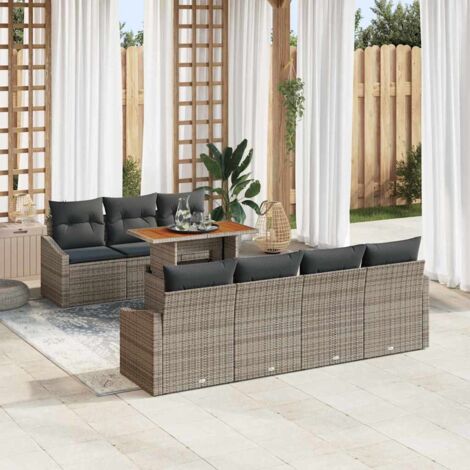 Garten-Sofa-Set mit Speicher 8 pcs Grau Poly Rattan vidaXL