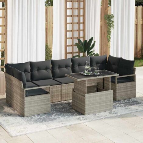 Garten-Sofa-Set mit Speicher 8 pcs Hellgrau Poly Rattan vidaXL