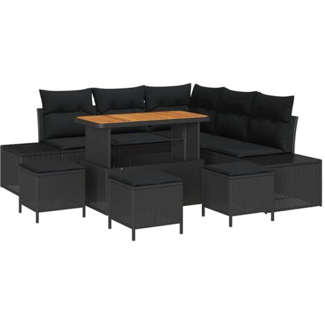 Garten-Sofa-Set mit Speicher 8 pcs Schwarz Poly Rattan vidaXL