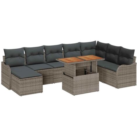 Garten-Sofa-Set mit Speicher 9 pcs Grau Poly Rattan vidaXL