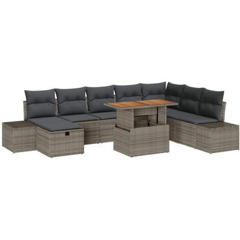 Garten-Sofa-Set mit Speicher 9 pcs Grau Poly Rattan vidaXL