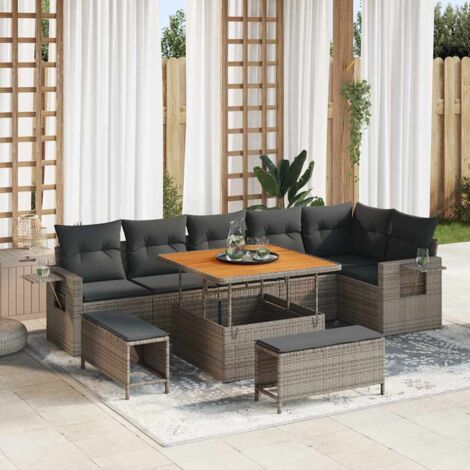 Garten-Sofa-Set mit Speicher 9 pcs Grau Poly Rattan vidaXL