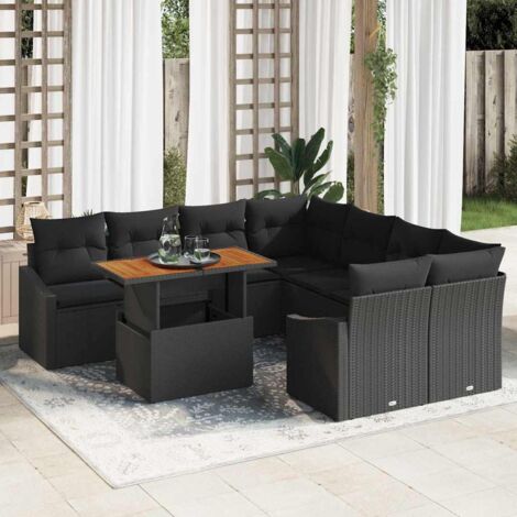 Garten-Sofa-Set mit Speicher 9 pcs Schwarz Poly Rattan vidaXL