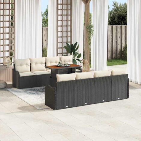 Garten-Sofa-Set mit Speicher 9 pcs Schwarz Poly Rattan vidaXL