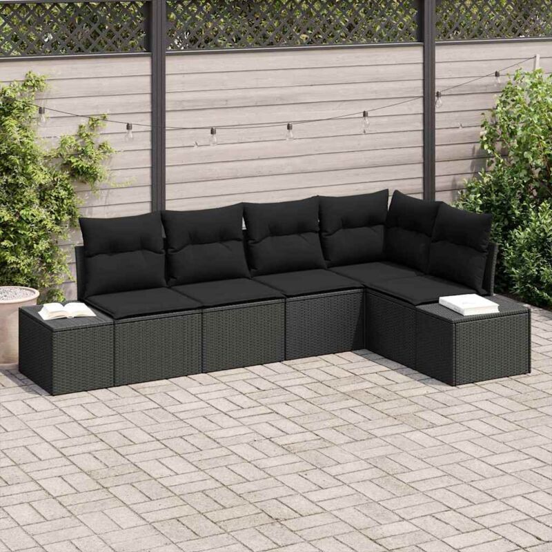Vidaxl - 5-teiliges Garten Sofa Set Mit Kissen Schwarz Poly Rattan 717413
