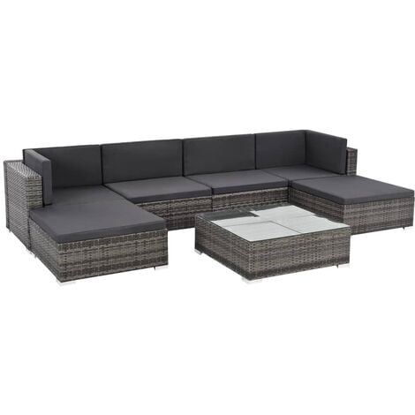 7 Tlg Garten Lounge Set Mit Auflagen Poly Rattan Grau