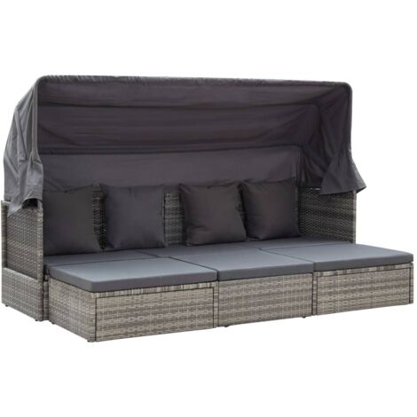 Garten-Sonneninsel mit Dach Grautöne Poly Rattan vidaXL