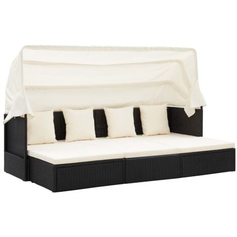 Garten-Sonneninsel mit Dach Schwarz Poly Rattan vidaXL