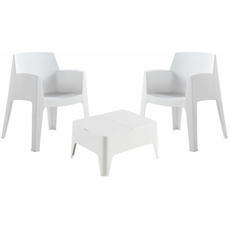Garten/Terrasse Set aus 2 Stühlen + niedrigem Tisch. Farbe white Stühle: 60x67x82cm Tisch: 48x58x30cm Modell: coast sp berner