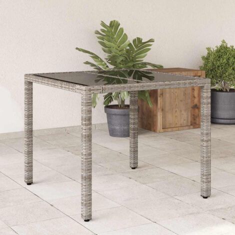 Garten Tisch mit Glasplatte Grau 90x90x75 cm aus Geflecht