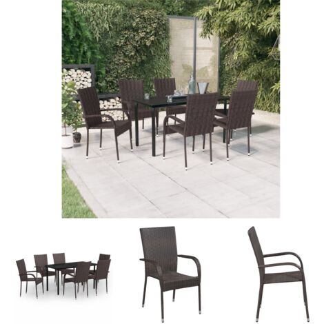Garten-Tisch - vidaXL 7-tlg. Garten-Essgruppe Braun und Schwarz - Rattan