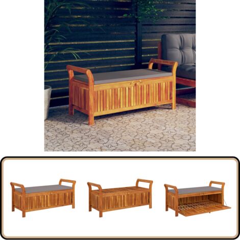Garten-Truhenbank mit Kissen 126 cm Massivholz Akazie - Holzbank - Gartenbank - Truhenbank - Stauraumbank - Outdoormöbel