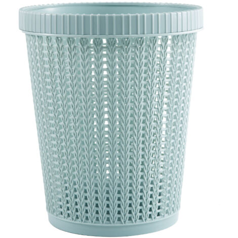 Gartenabfalleimer aus Kunststoff in Rattanoptik – Aufbewahrungskorb mit Öffnung oben, ohne Deckel, blau